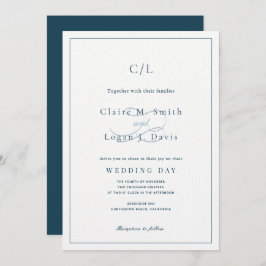 クラシックミニマル海軍ブルーモノグラム結婚ズ 招待状