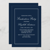 クラシックミニマル海軍ブルー卒業招待状 招待状 (正面/裏面)