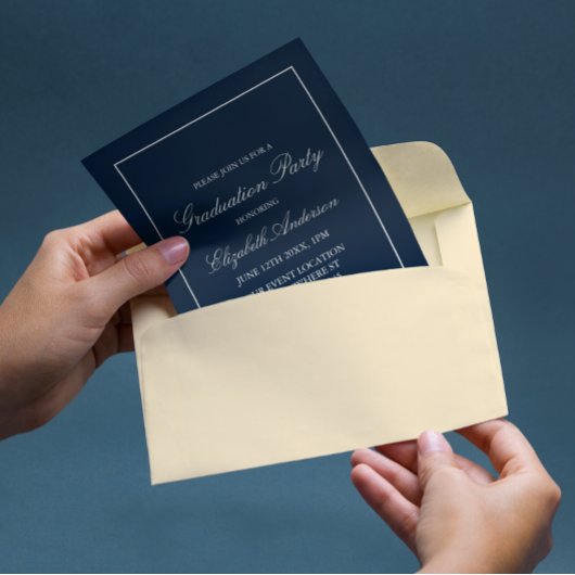 クラシックミニマル海軍ブルー卒業招待状 招待状