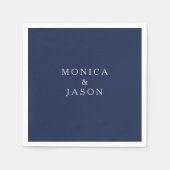 クラシックミニマル海軍ブルー |シルバー結婚ズ スタンダードカクテルナプキン (正面)