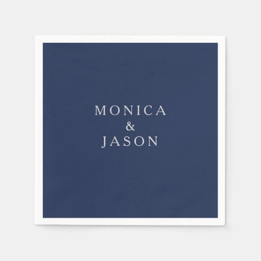 クラシックミニマル海軍ブルー |シルバー結婚ズ スタンダードカクテルナプキン (正面)