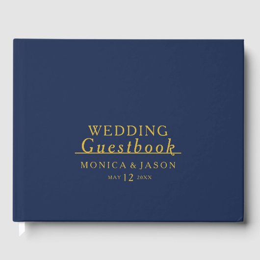 クラシックミニマル海軍ブルー |金ゴールドゲストブック ゲストブック (正面)