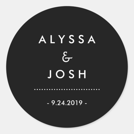 クラシックミニマル白黒結婚の ラウンドシール (正面)