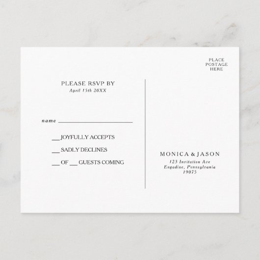 クラシックミニマル結婚式RSVPポストカード ポストカード (裏面)