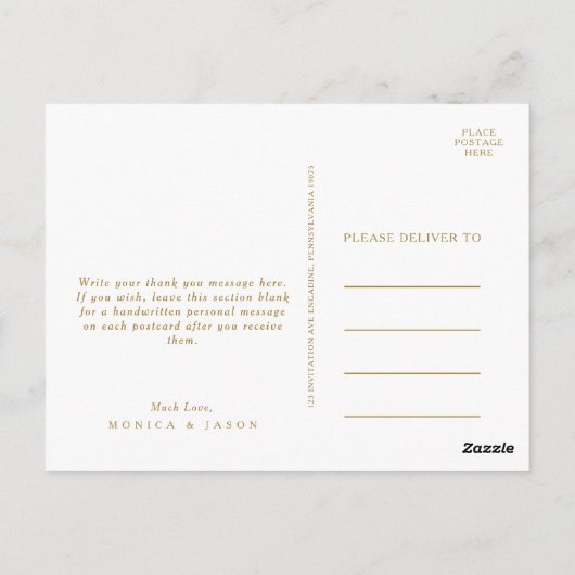 クラシックミニマル金ゴールドの結婚ありがとうはがき ポストカード (裏面)