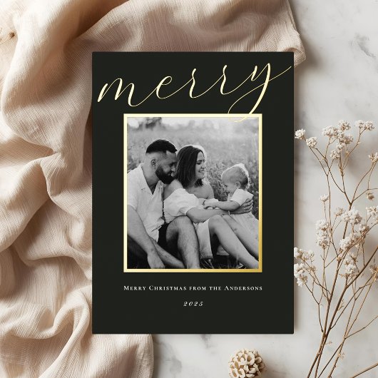 クラシックミニマル金ゴールドフレームファミリーフォト 箔シーズンカード