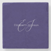 クラシックミニマル青と白カスタマイズ名 ストーンコースター (正面)