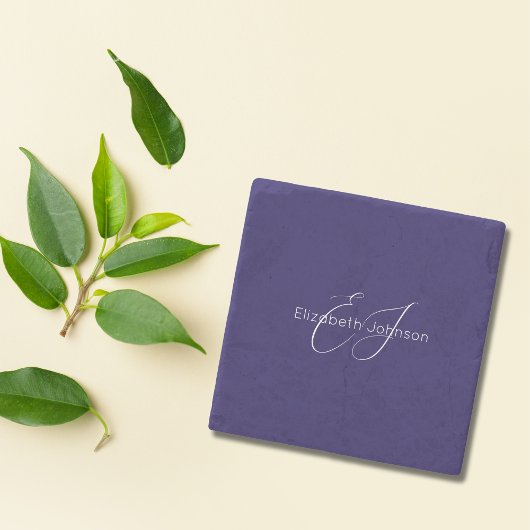 クラシックミニマル青と白カスタマイズ名 ストーンコースター