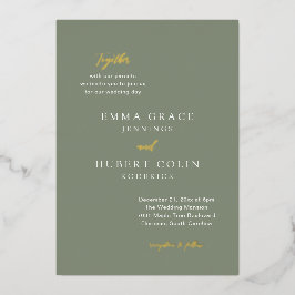 クラシックミュートグリーンエレガントな結婚式 箔招待状