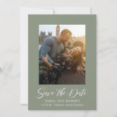 クラシックミュートグリーン写真エレガントな結婚式 セーブザデート (正面)