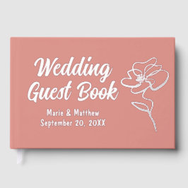 クラシックミュートコーラルフローラスケッチホイルゲストブック ゲストブック