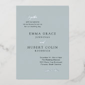 クラシックミュートブルーエレガントな結婚式 箔招待状 (正面)