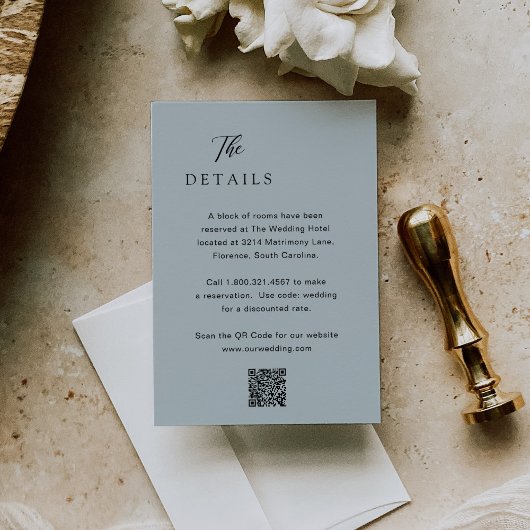 クラシックミュートブルーQRコードエレガントな結婚式 エンクロージャーカード