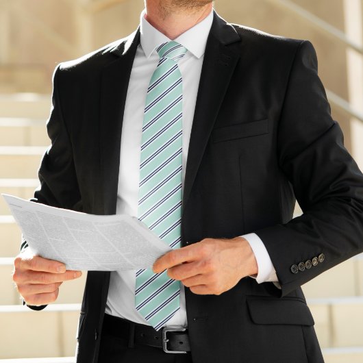 クラシックミントグリーンとネイビーストライプズ ネクタイ