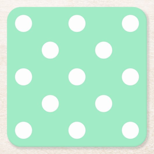 クラシックミントグリーンホワイトドットエレガントテンプレート スクエアペーパーコースター (正面)