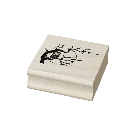 クラシックムーンアートスタンプ付き枝にフクロウの ラバースタンプ (スタンプ)