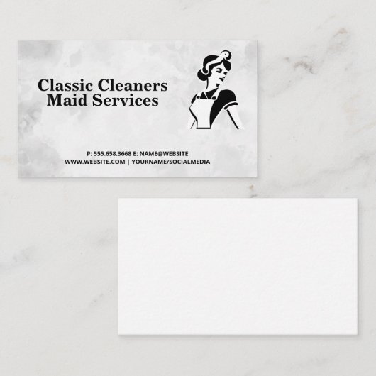 クラシックメイド白黒 | ホームクリーニングサービス 名刺 (正面/裏面)