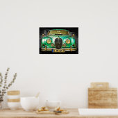 クラシックメタリックグリーンジャガーセダン ポスター (キッチン)