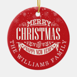 クラシックメリークリスマスとハッピーニューフォト セラミックオーナメント