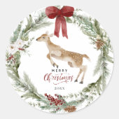 クラシックメリークリスマスウィンターホリデーリース ラウンドシール (正面)