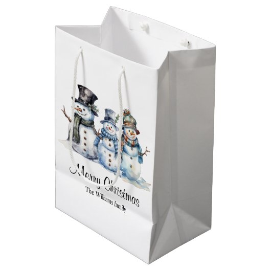 クラシックメリークリスマスウィンターホリデー雪だるま ミディアムペーパーバッグ (正面アングル)