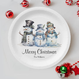 クラシックメリークリスマスウォーター雪だるまパーティー ペーパープレート