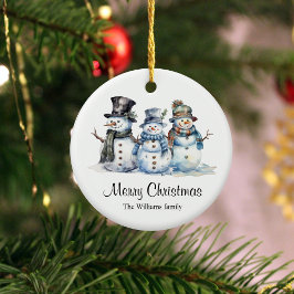 クラシックメリークリスマスウォーター雪だるま セラミックオーナメント