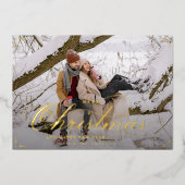 クラシックメリークリスマスグリーンジンガムカスタム写真 箔シーズンカード (正面)