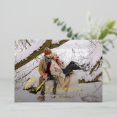 クラシックメリークリスマスグリーンジンガムカスタム写真 箔シーズンカード (立ち正面)