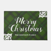 クラシックメリークリスマスグリーンタータンチェックプレイド ドアマット (正面)