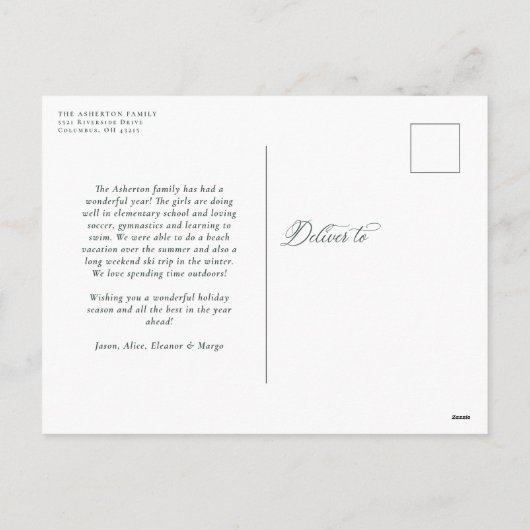 クラシックメリークリスマススクリプト2枚のフォトグリーン シーズンポストカード (裏面)