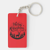 クラシックメリークリスマスディアー&ツリーデザインアート キーホルダー (裏面)