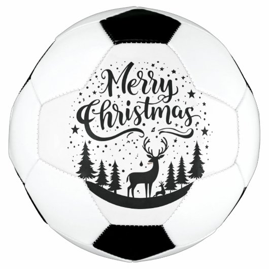 クラシックメリークリスマスディアー&ツリーデザインアート サッカーボール (正面)