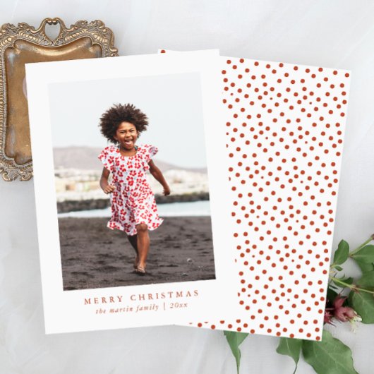 クラシックメリークリスマスドットプリントフォトカード シーズンカード