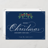 クラシックメリークリスマスハッピーニューイヤーブルーカード (正面/裏面)