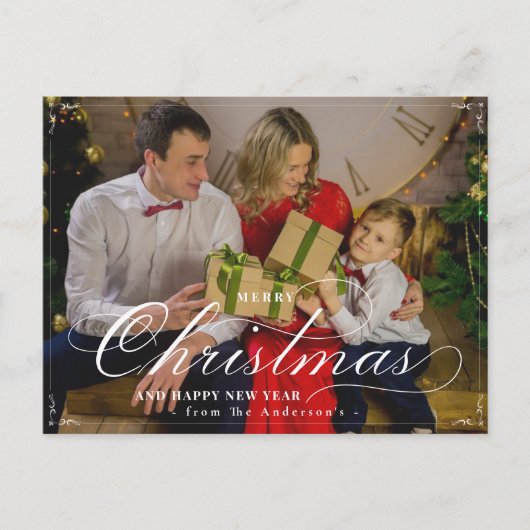 クラシックメリークリスマスハッピーニューイヤー写真 ポストカード (正面)