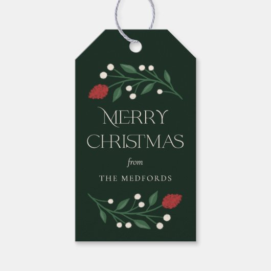 クラシックメリークリスマスパーソナライズされたフローラ ギフトタグ (正面)