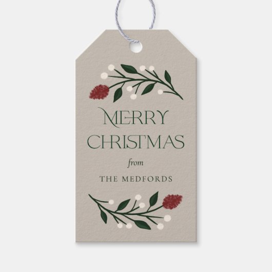 クラシックメリークリスマスパーソナライズされたフローラ ギフトタグ (正面)