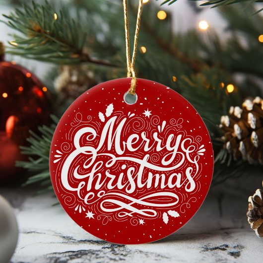 クラシックメリークリスマスフェスティバル赤と白 セラミックオーナメント
