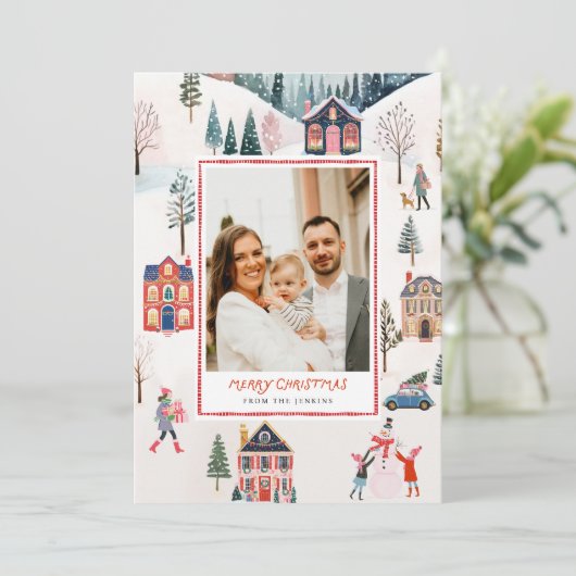 クラシックメリークリスマスフォトグリーティングカード 招待状 (スタンド正面)