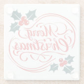 クラシックメリークリスマスホリーベリーホリデーアート ガラスコースター (裏面)