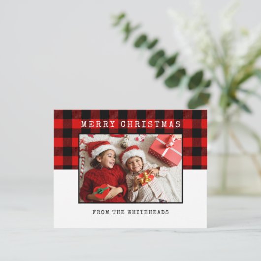 クラシックメリークリスマスレッドバッファロープレイドフォトホー シーズンカード (スタンド正面)