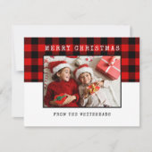 クラシックメリークリスマスレッドバッファロープレイドフォトホー シーズンカード (正面)