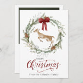 クラシックメリークリスマス冬の動物のリース写真 シーズンカード (正面/裏面)