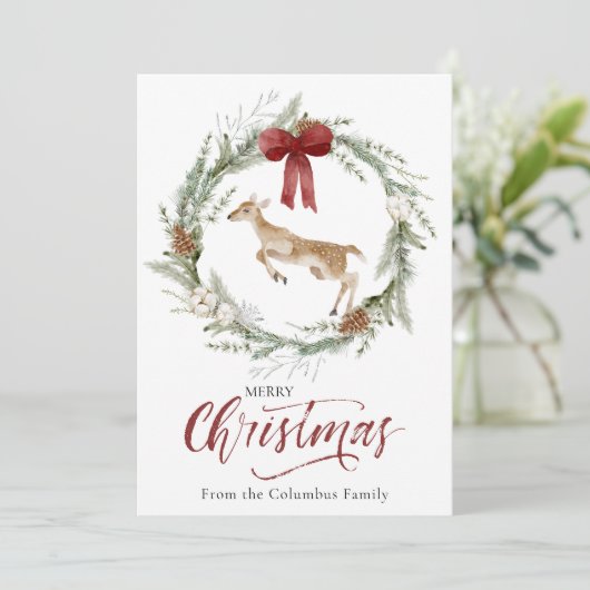 クラシックメリークリスマス冬の動物のリース写真 シーズンカード (スタンド正面)