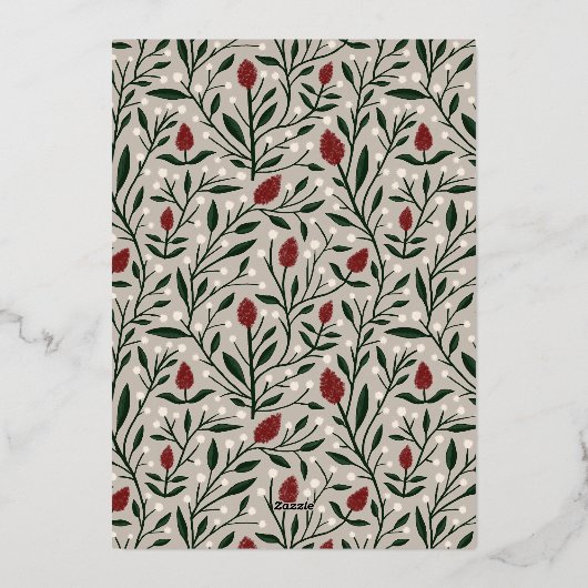 クラシックメリークリスマス文字フローラバック |写真 箔シーズンカード (裏面)