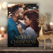 クラシックメリークリスマス文字フローラバック |写真 箔シーズンカード