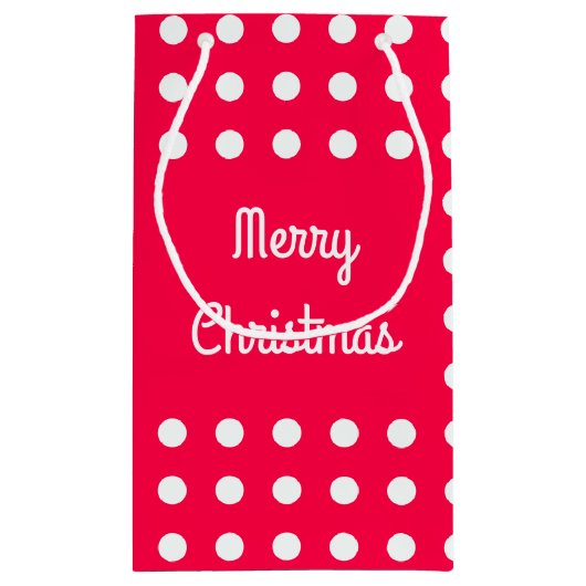 クラシックメリークリスマス文字レッドホワイト水玉模様 スモールペーパーバッグ (裏面)