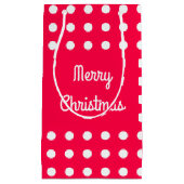 クラシックメリークリスマス文字レッドホワイト水玉模様 スモールペーパーバッグ (正面)