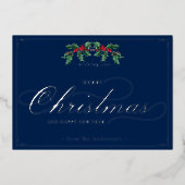 クラシックメリークリスマス新年ブルーシルバー 箔シーズンカード (正面)